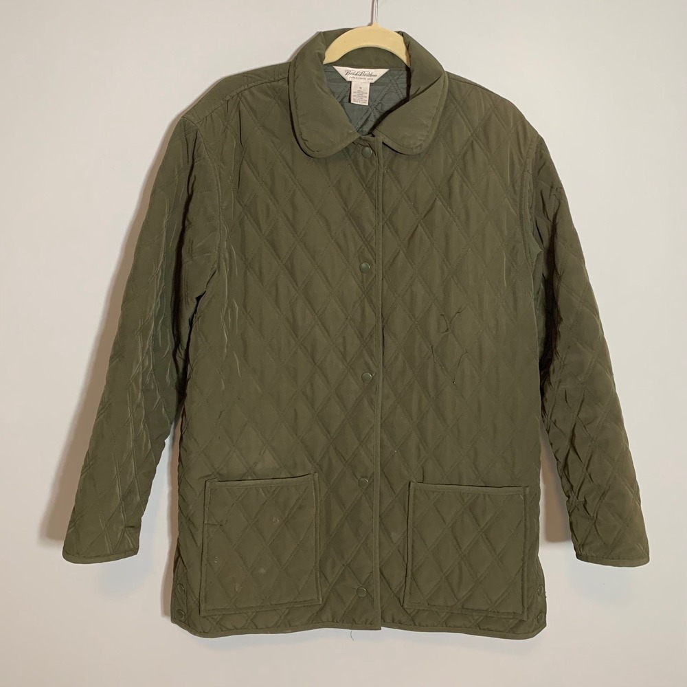 Brooks Brothers Quilted‎ Barn Jacket Olive Green Women Medium Snap Front Pockets